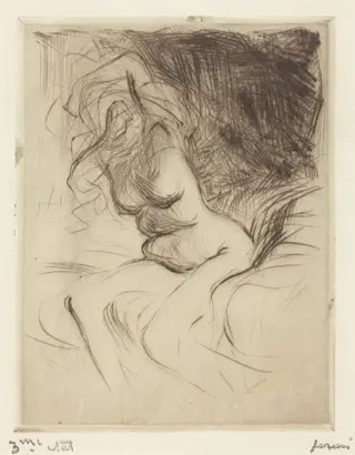 Femme nue passant sa chemise (Nude Woman Taking Off Her Chemise), by Jean-Louis Forain, ink, 1910