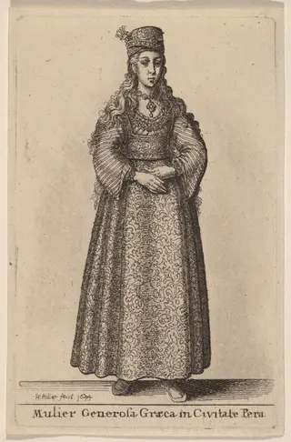 Mulier Generosa Graeca in Civitate Pera, by Wenceslaus Hollar, ink, 1644