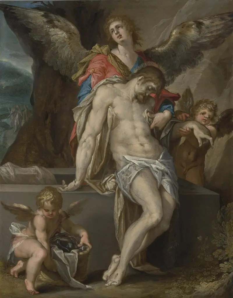 Engelen dragen het lichaam van Christus (Engelenpietà), by Bartholomeus Spranger, unspecified, 1594