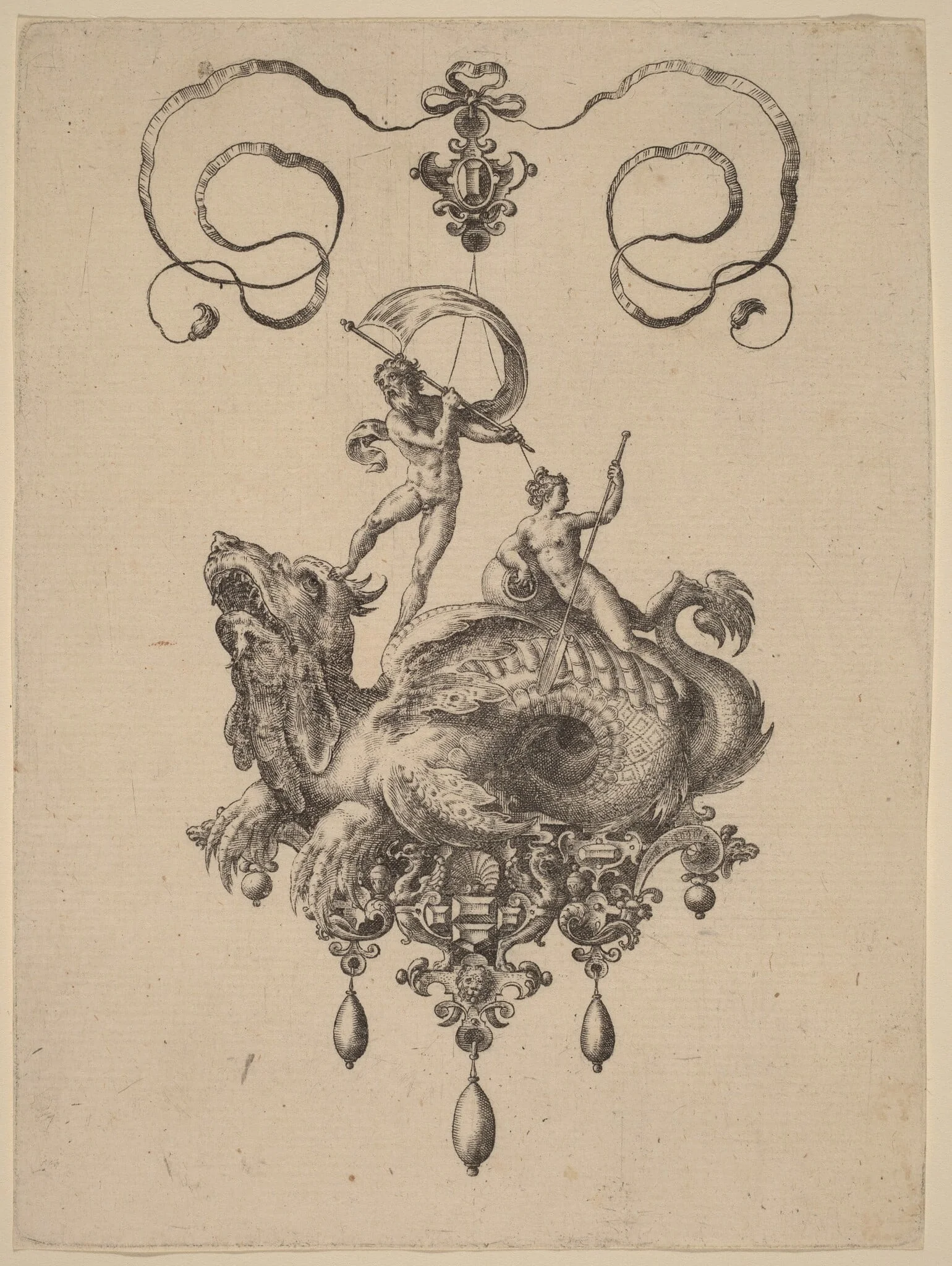 Design for a Pendant with a Sea-Monster Carrying Thetis and a Man with a Sail, detail