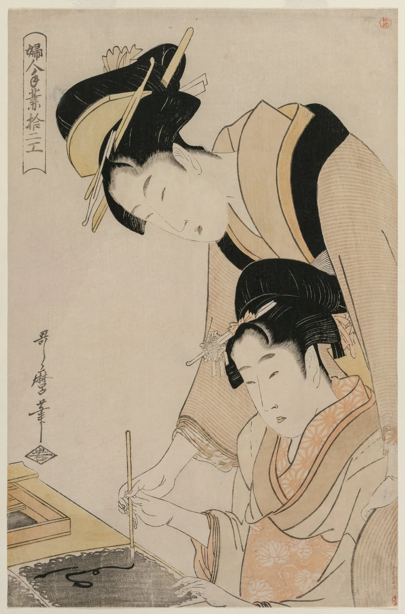 Mother Teaching her Daughter Calligraphy, from the series, Twelve Occupations of Women, detail