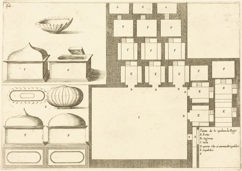 Plan of the Spelunche Regee, by Jacques Callot, ink, 1619