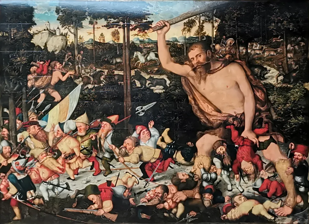 The awakened Hercules and the Pygmies, by Lucas Cranach the Younger, oil, 1551