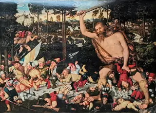 The awakened Hercules and the Pygmies, by Lucas Cranach the Younger, oil, 1551