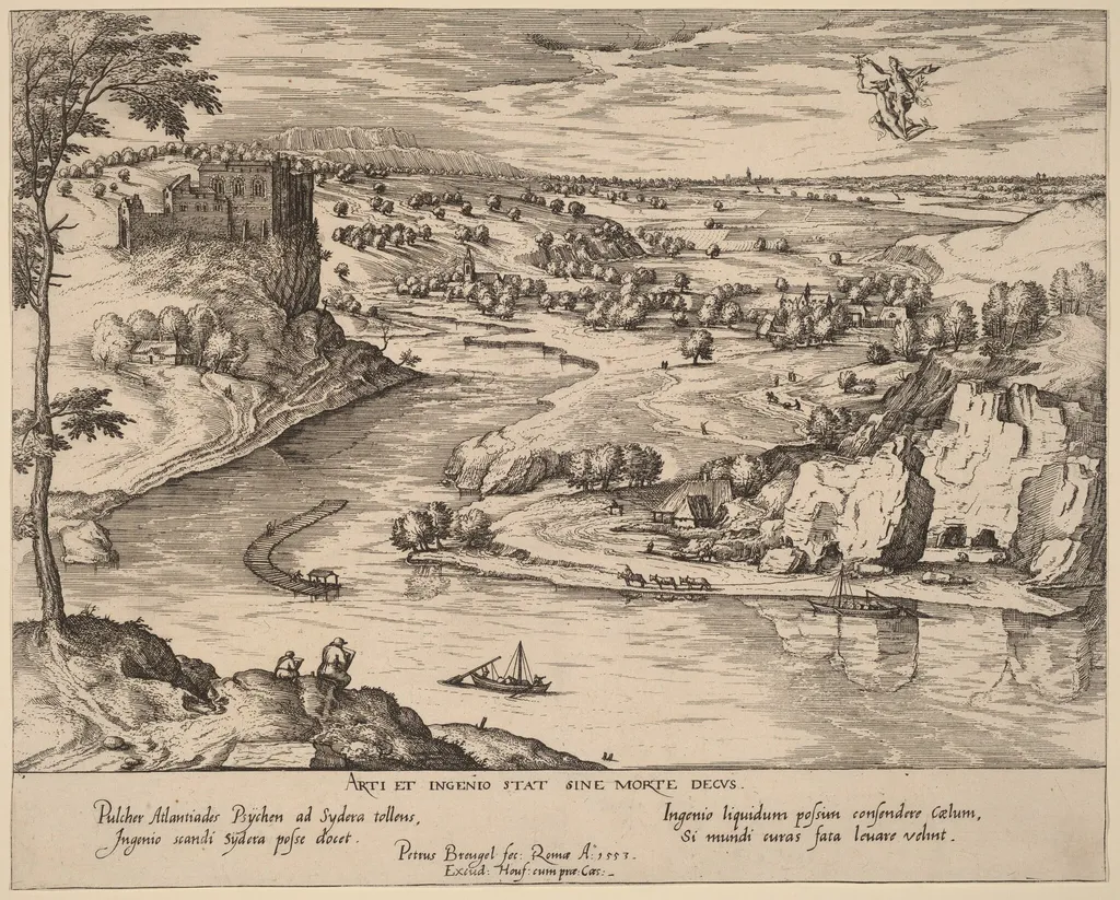 River Landscape with Mercury and Psyche, by Simon Novellanus, ink, 1595