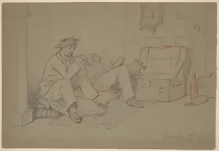 Students in the Latin Quarter, Paris, by Elihu Vedder, graphite, 1858