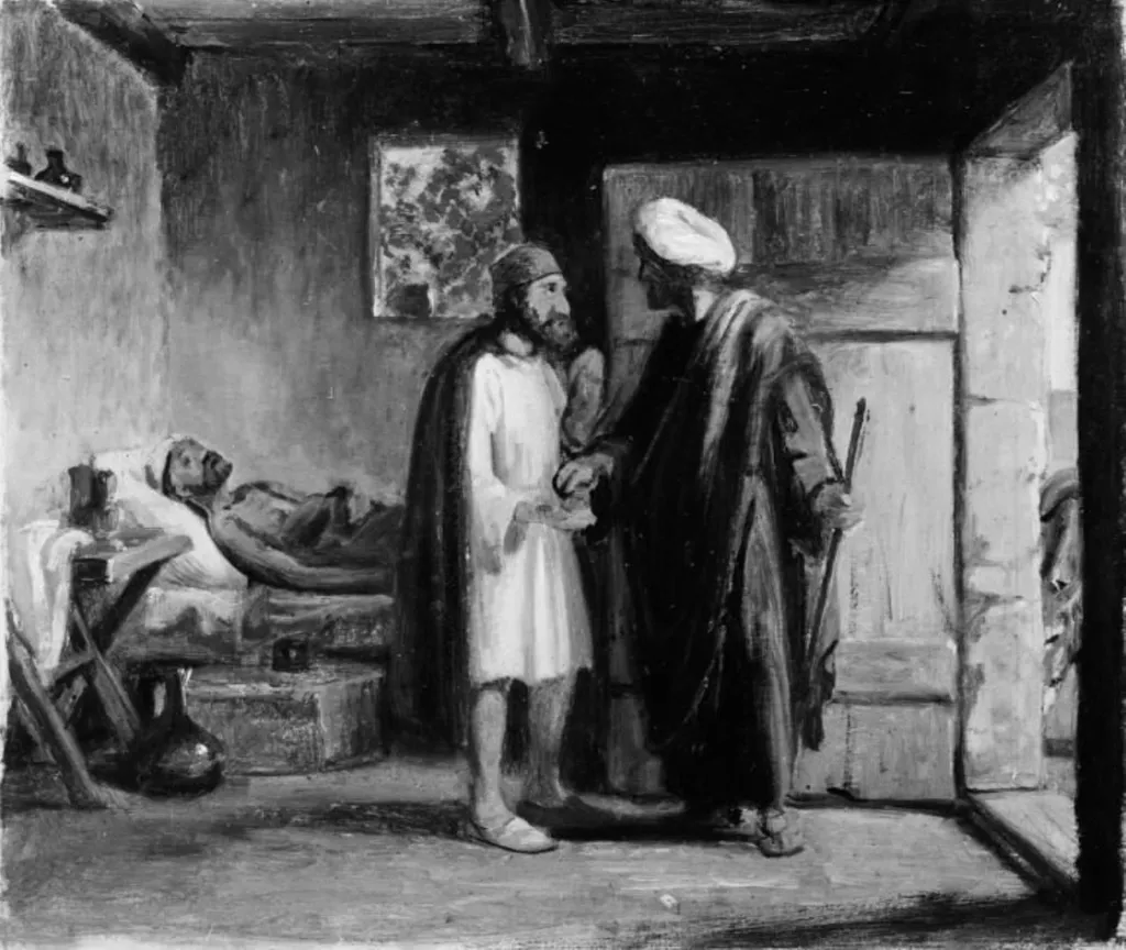 Den barmhjertige samaritan betaler værten, by Wilhelm Marstrand, oil, 1849