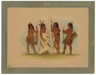 Apachee Chief and Three Warriors, by George Catlin, oil, 1862