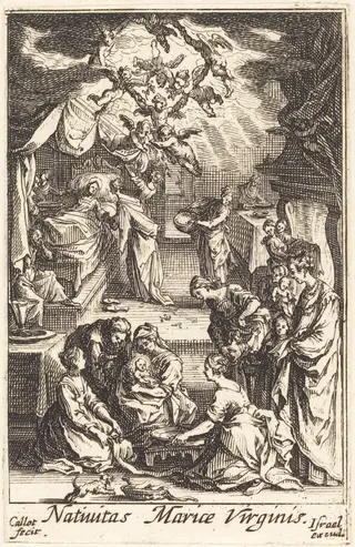 The Birth of the Virgin, by Jacques Callot, ink, 1634
