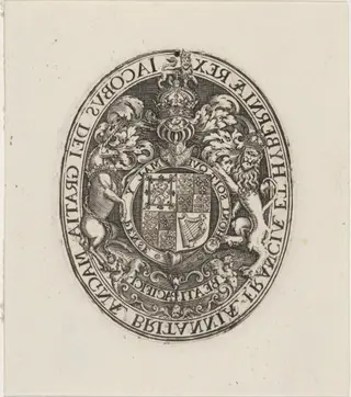 Shield of James I, by Simon van de Passe, ink, 1621