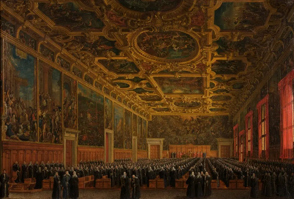Doge Morosini Receives the Command Staff, by Giuseppe Borsato, oil, 1838