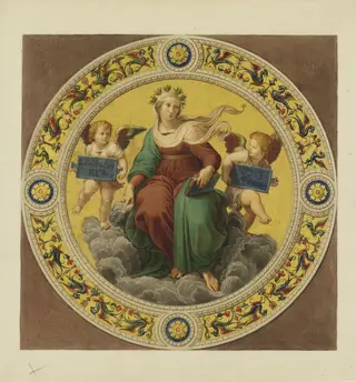 Copy after Raphael’s ceiling fresco representing ‘Theology’ in the Stanza della Segnatura (Vatican Palace, Rome,1508-09), 1864., by Cesari Mariannecci, watercolor, 1864