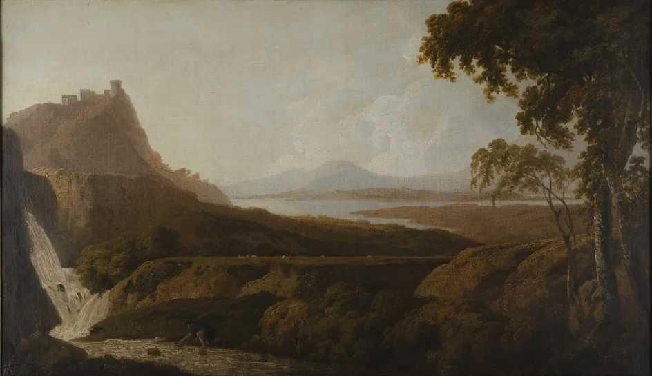 Italianate Lake Scene with Waterfall, detail
