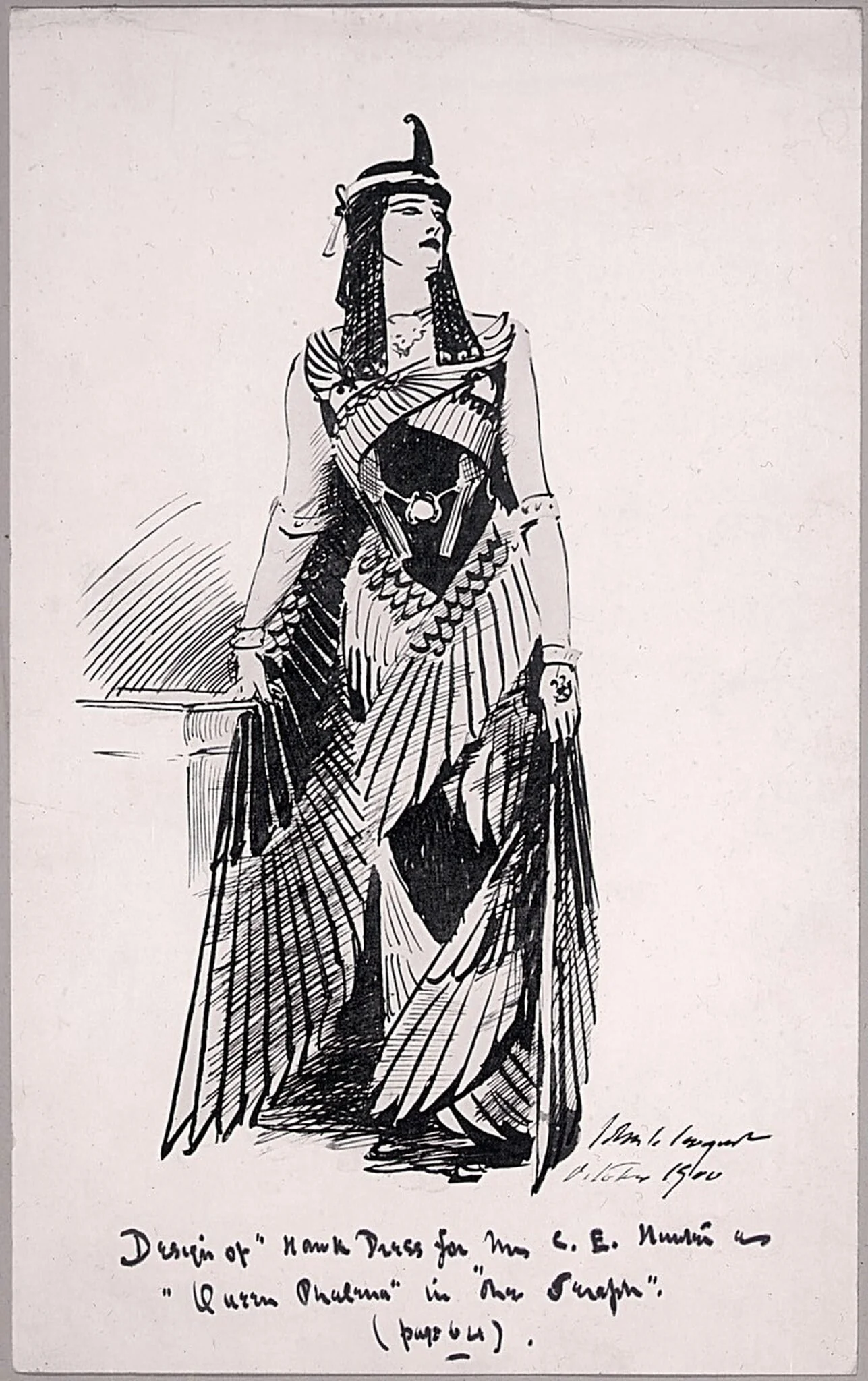 Design for Hawk Dress for Mrs. C.E. Hunter as Queen Phalema in "The Seraph", detail