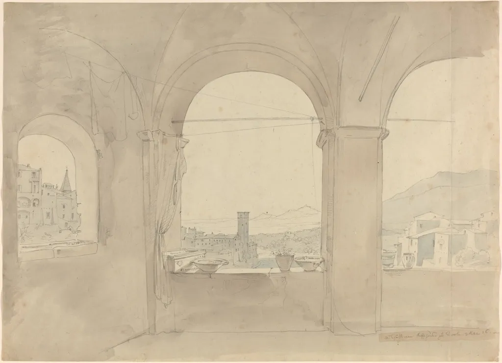Panorama of Tivoli from a Loggia, by Leo von Klenze, graphite, 1826