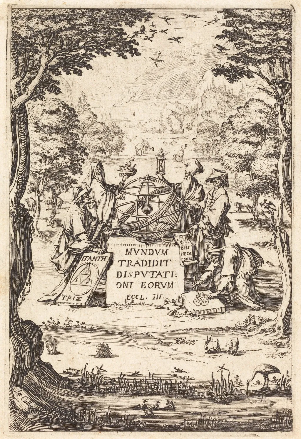 Frontispiece for the Sacred Cosmologia (Title with Astrologers), by Jacques Callot, ink, 1630