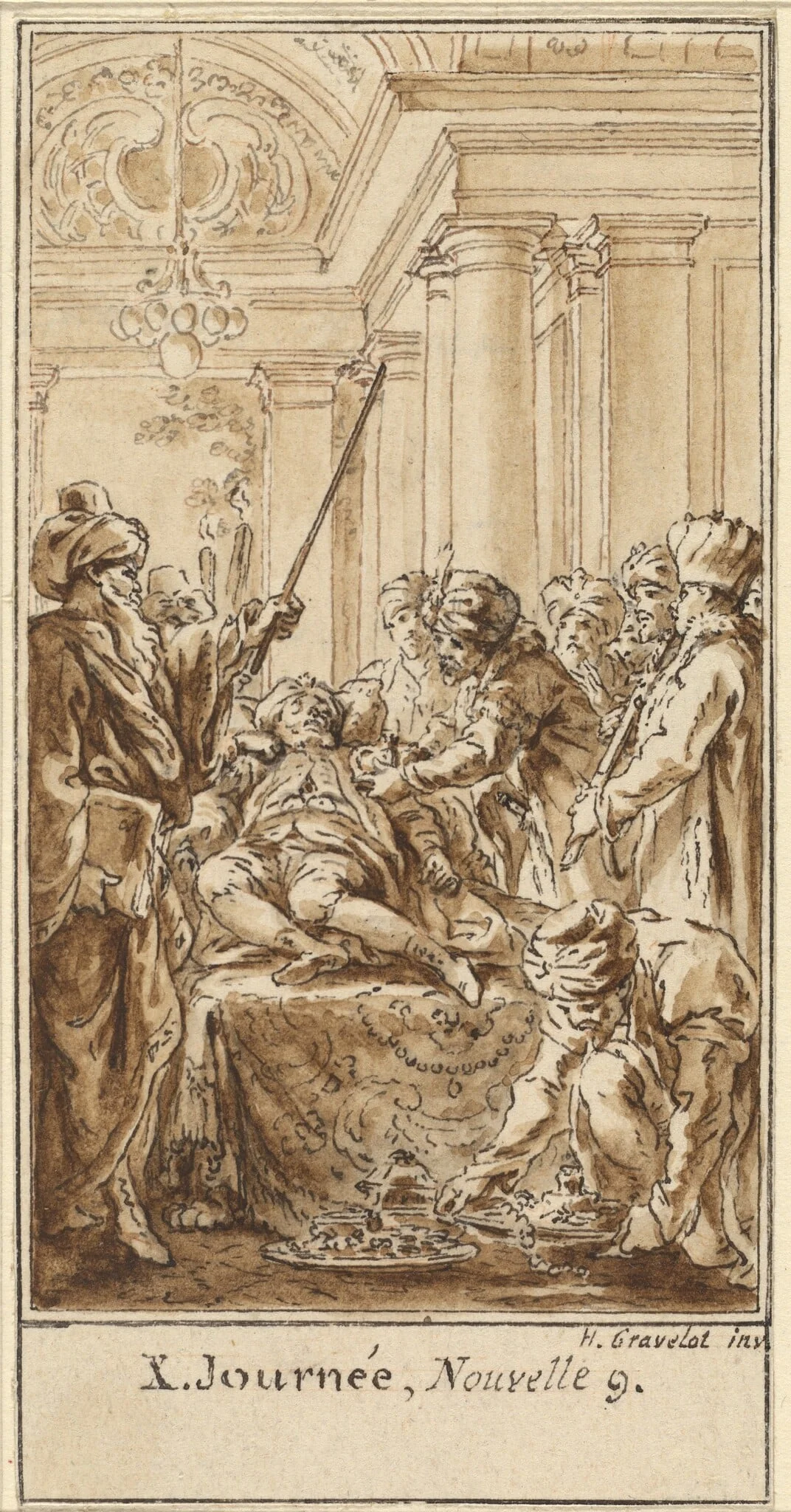 Tenth Day, Ninth Story: Saladin Bestows Rich Gifts on the Sleeping Torello, detail