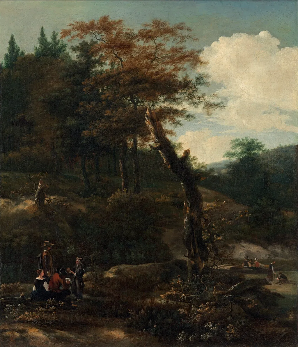 Wooded Landscape with Travelers, by Adam Pynacker, oil, 1644