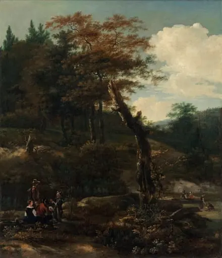Wooded Landscape with Travelers, by Adam Pynacker, oil, 1644