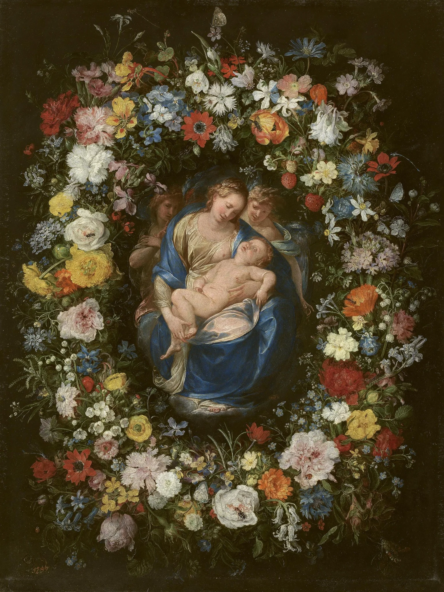 Garland with the Virgin, the Christ Child and two Angels, detail