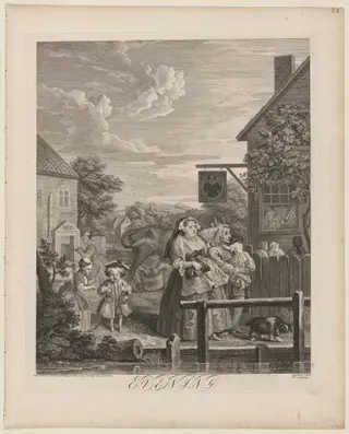 Evening, by William Hogarth, ink, 1738
