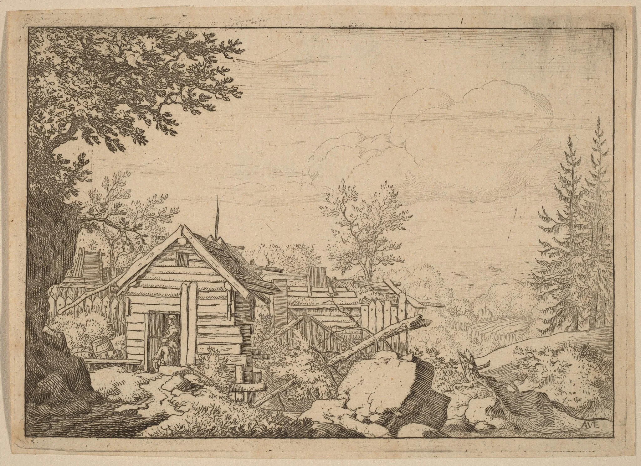 Two Men in the Doorway of a Hut, detail