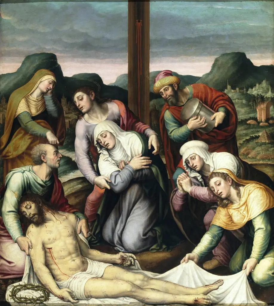 The Descent from the Cross, by Vicente Macip Comes, oil, 1501