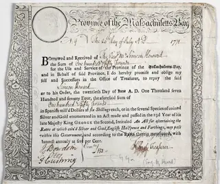 Loan Certificate, by Nathaniel Hurd, 1764