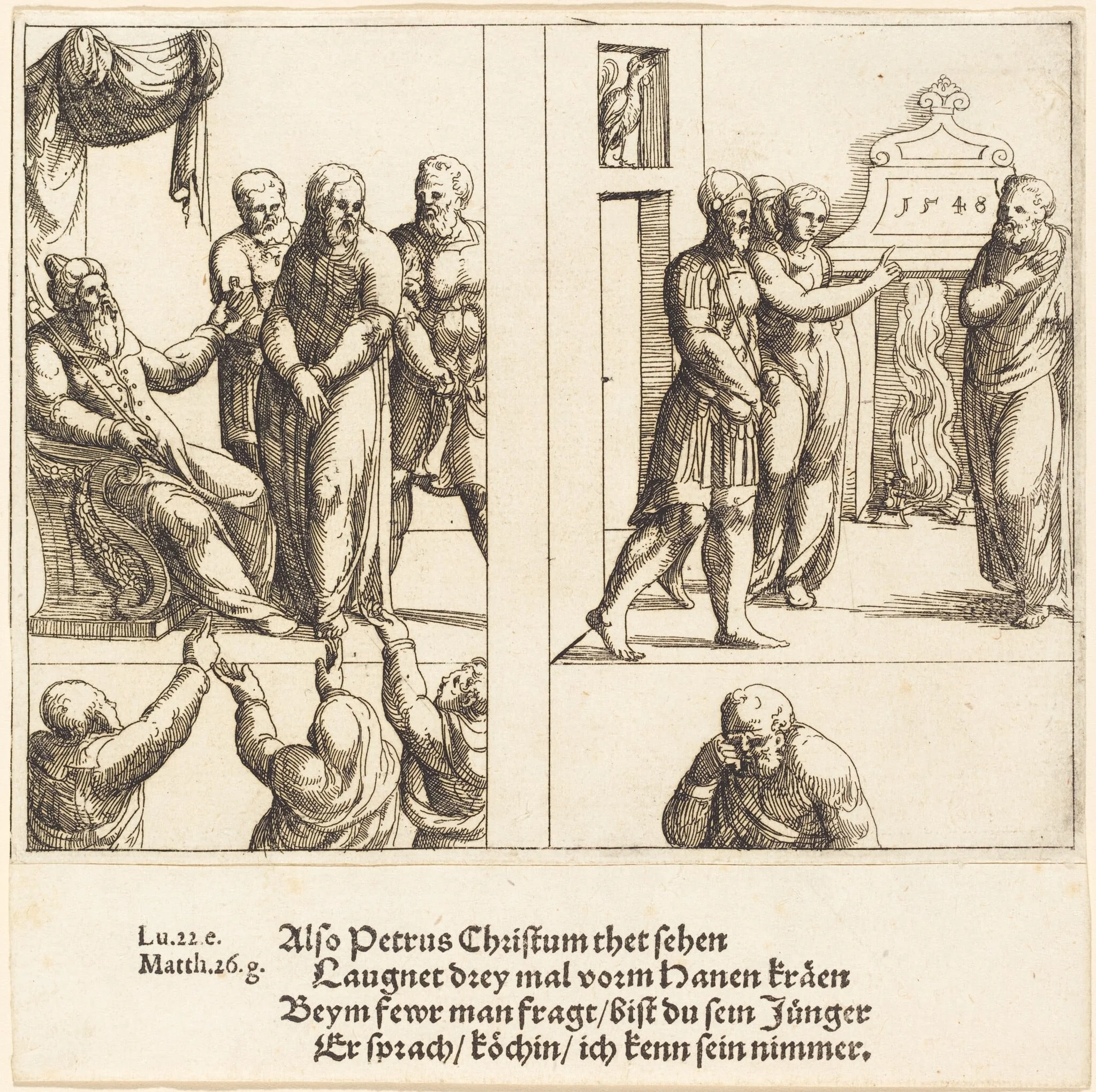 Christ before Caiaphas, and Peter Denying Christ, detail