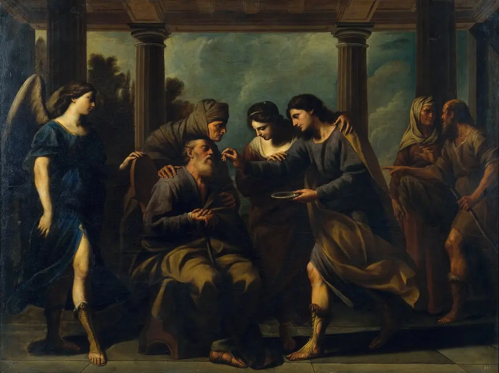 Tobias Heals his Blind Father, by Andrea Vaccaro, oil, 1640