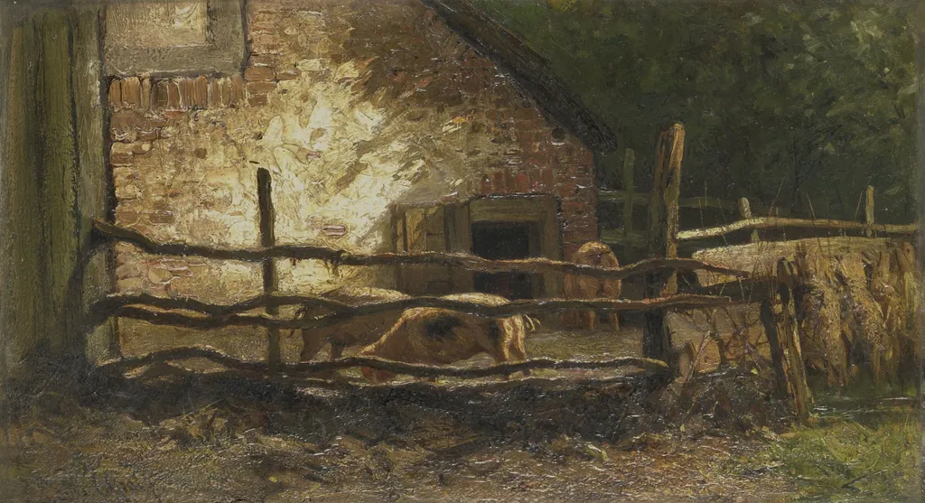 Pigs in a Sty, by Louis Apol, oil, 1896