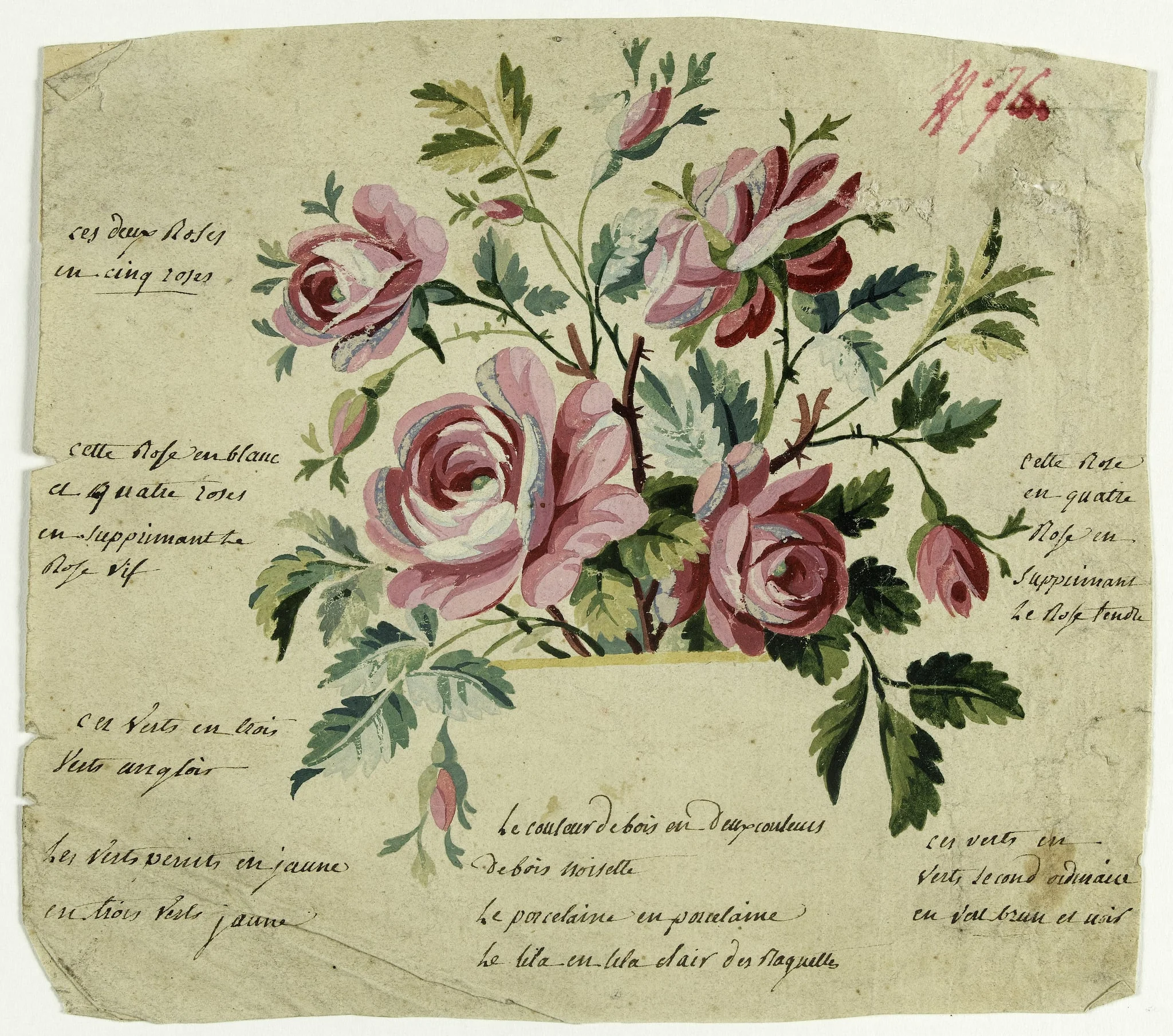 Bouquet de roses, projets de broderies de gilet, XVIIIème siècle, detail