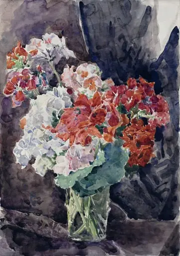 Red and White Geraniums, by Francis Edward RWS James, watercolor, 1870