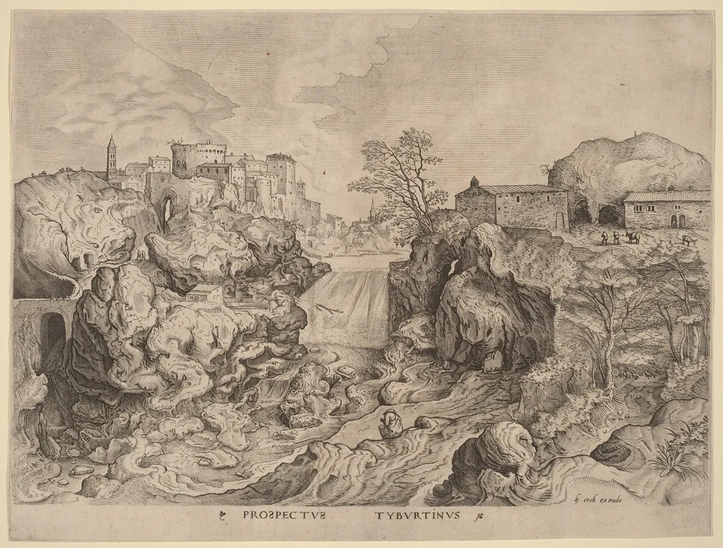 Prospectus Tyburtinus (View of the Tiber), by Johannes van Doetechum the Elder, ink, 1556