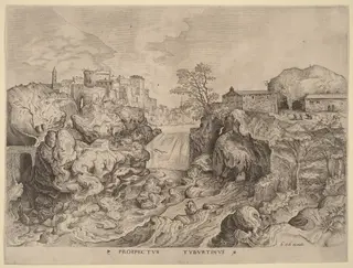 Prospectus Tyburtinus (View of the Tiber), by Johannes van Doetechum the Elder, ink, 1556