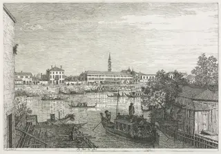 Views:  The Harbor at Dolo, by Canaletto, 1740