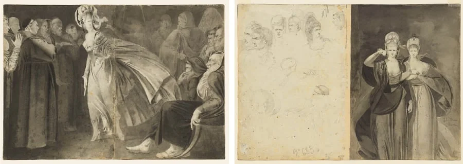 Woman Standing among the Friars (recto) Sketches of Heads (verso, left); Two Women (verso, right), detail