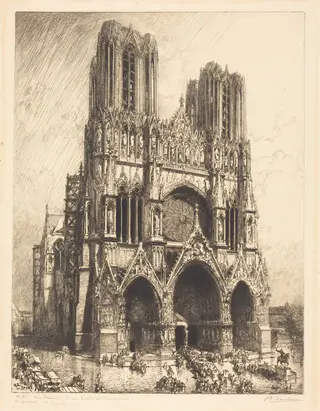 Reims Cathedral (Cathedrale de Reims), by Auguste Louis Lepère, ink, 1911