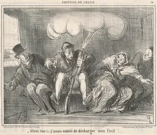 Allons Bon! J'avais oublié de décharger mon fusil!, by Honoré Daumier, ink, 1858