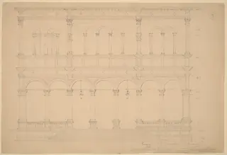 Loggia del Consiglio, Padua, by John Russell Pope, graphite, 1898