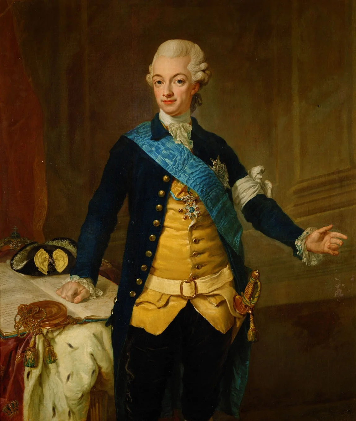 König Gustav III. (1746-1792) von Schweden in Uniform, Kniestück, detail