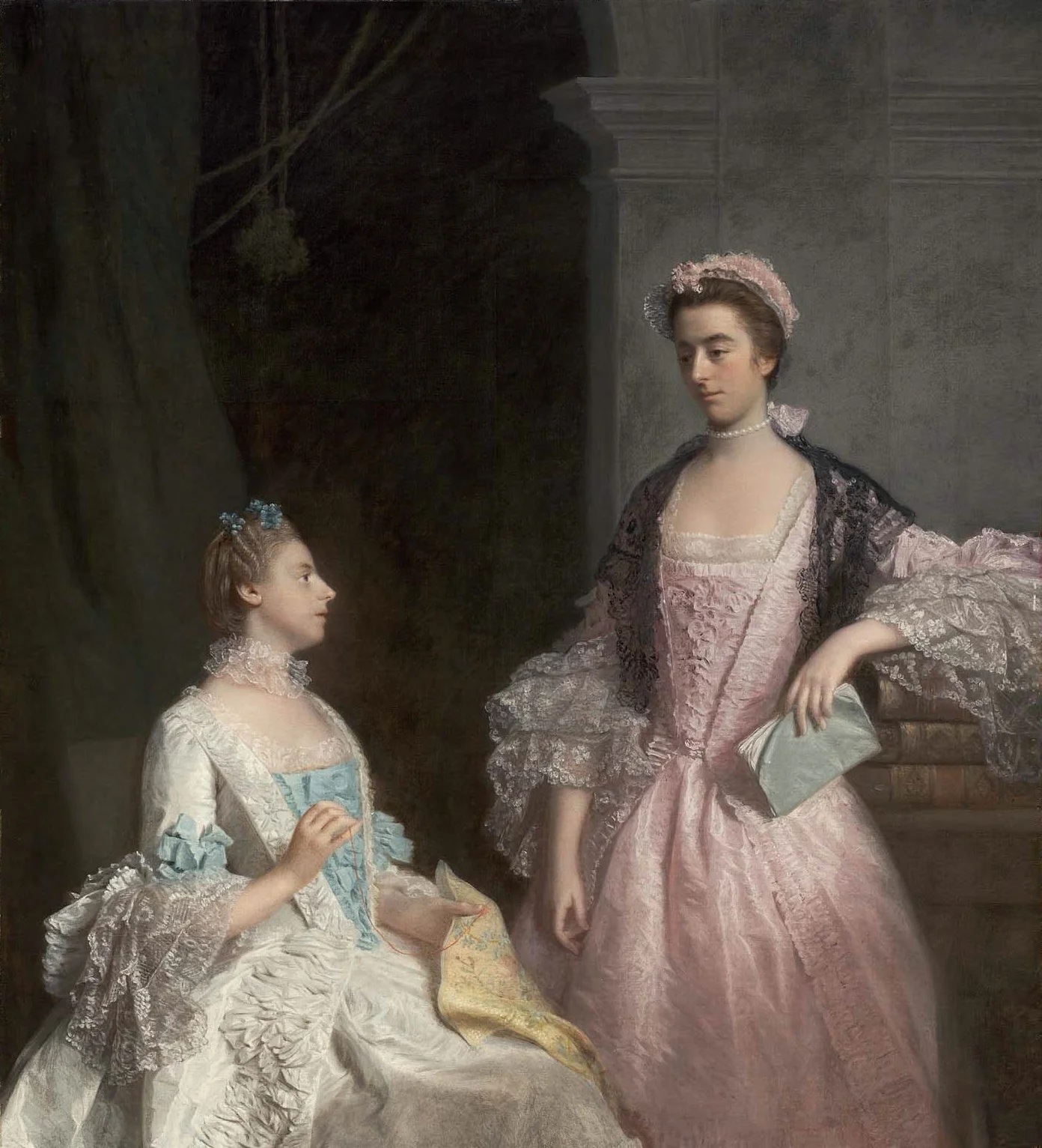 Portrait of Horace Walpole's Nieces: The Honorable Laura Keppel and Charlotte, Lady Huntingtower, detail