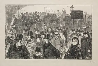 The Living Stream at London Bridge - On the Bridge, by George Louis Palmella Busson Du Maurier, 1863