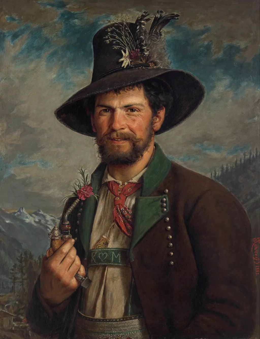 Tyrolean Farmer in Traditional Stubai Folk Costume, by August Pezzey the Elder, oil, 1891