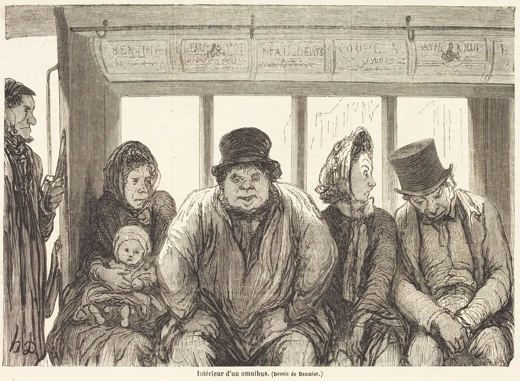 Interieur d'un omnibus [bottom half], by Charles Maurand, ink, 1864