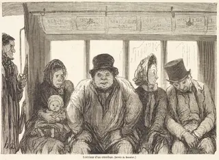 Interieur d'un omnibus [bottom half], by Charles Maurand, ink, 1864