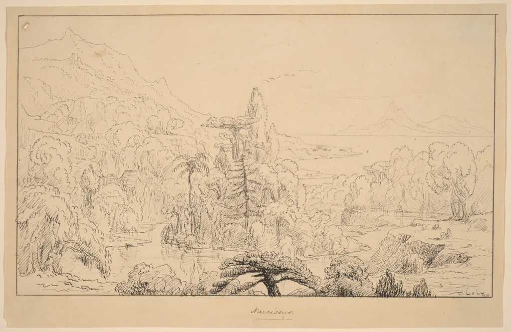 Narcissus [recto], by Thomas Cole, ink, 1828
