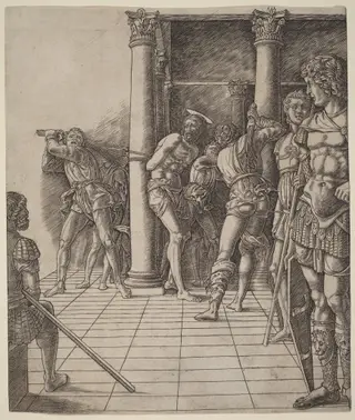 Flagellation of Christ, with the Pavement, by Andrea Mantegna, ink, 1475