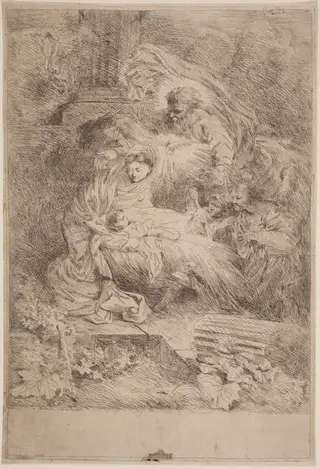 The Nativity with God the Father and the Holy Spirit, by Salvatore Castiglione, ink, 1645