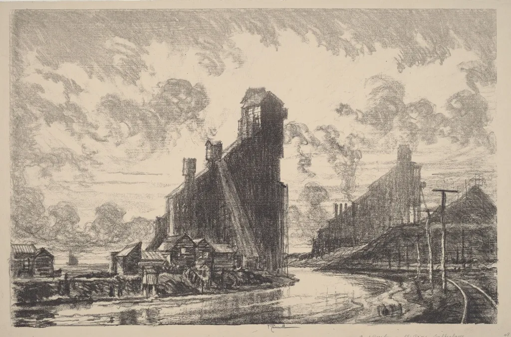 Coal Breaker on the River, by Joseph Pennell, ink, 1910